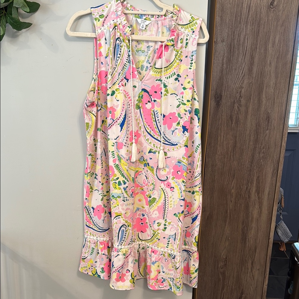 Crown & Ivy Floral Sleeveless Dress - Pink and Green